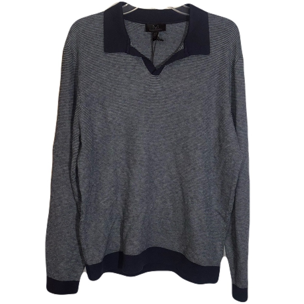 Magaschoni Polo Sweater Cotton Wool Blend Men’s Medium Long Sleeve Navy Knit